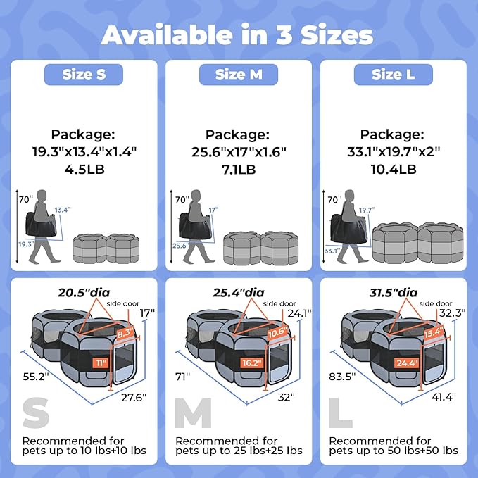 2-in-1 Dog Playpen, Pop Up Cat Puppy Pet Playpen, Indoor Outdoor Cats Enclosed, Cat Tent Crate Cage Kennel, Portable Playpen for Kitten and Small Animals(No Divider, Unified Space)-PurrikoPets