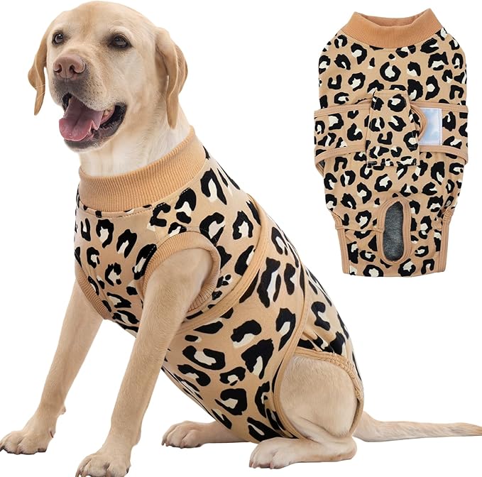 FUAMEY Recovery Suit for Dogs After Surgery,Soft Breathable Dog Bodysuit E-Collar & Cone Alternative Surgical Suit,Male Female Dog Neuter Spay Suits Anti Licking Wounds Onesie Brown Leopard XL-PurrikoPets