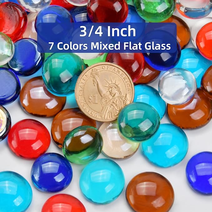 5LB Mixed Color Flat Glass Marbles for Vases, Mancala Stones Gemstone Beads Vase Filler Decorative Glass Pebbles for Fish Tank, DIY Crafts, Mosaics, Aquarium Decor Rocks, Candle Holders-PurrikoPets