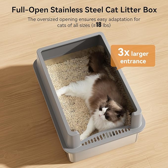 28" Extra Large XXL Stainless Steel Cat Litter Boxes with Lid Metal Cat Litterbox Pan for Big Cats and Multiple Cats, Anti-Leakage, Easy Cleaning, Include Scoop-PurrikoPets