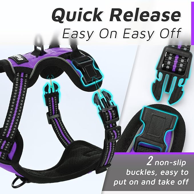 Eagloo Small Dog Harness No Pull, Service Vest with Reflective Strips and Control Handle, Adjustable and Comfortable for Easy Walking, No Choke Pet Harness with 2 Metal Rings, Purple, XS-PurrikoPets