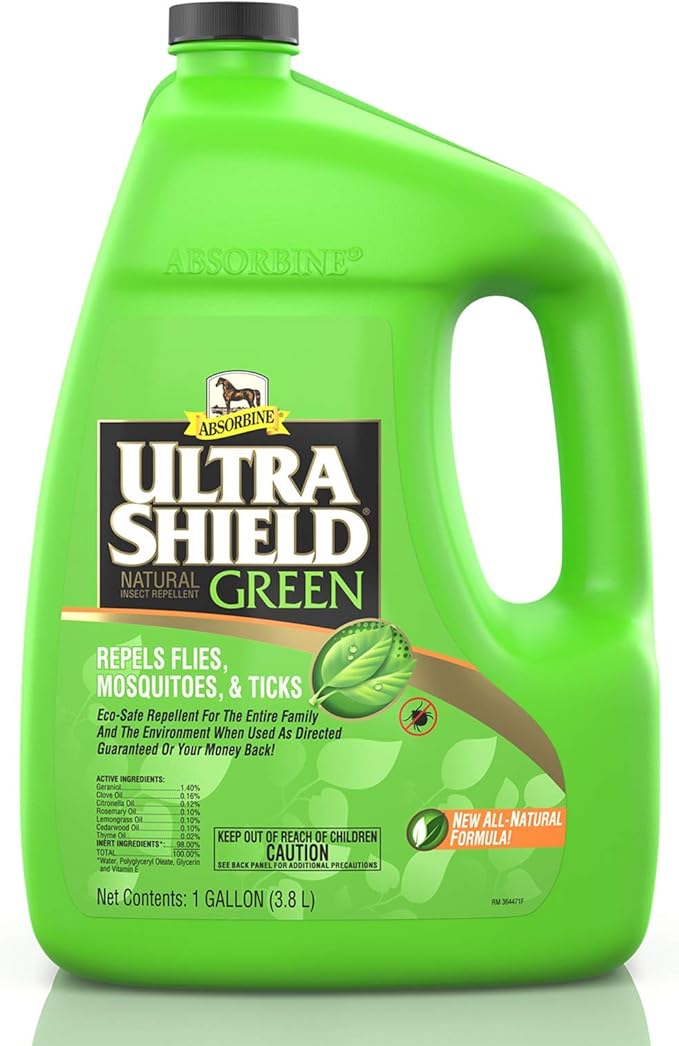 Absorbine UltraShield Green All-Natural Fly & Insect Repellent for Horses & Dogs, Essential Oils Repel & Control, 128oz Bottle, No Sprayer-PurrikoPets
