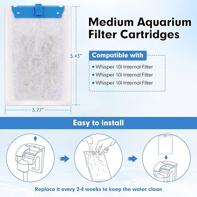 fishkeeper 10 Pack Medium Filter Cartridges Compatible with Tetra Whisper Bio-Bag Filters Replacement Filter Cartridges for Whisper Filters 10i / IQ10 / PF10 and TetraFauna ReptoFilter(Ready to Use)-PurrikoPets