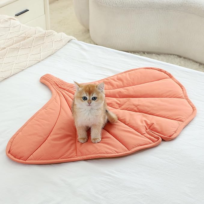 31 X 25 Inch Leaf Shaped Cotton Cat Bed Pad, Warming Cat Mat, Pet Warming Pad for Cats, Warmer Mat for Feral and Indoor Cats, 2025 Enlarged and Thickened Leaf Beds-PurrikoPets