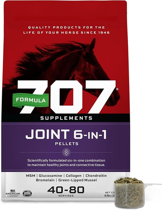 Formula 707 Joint 6in1 Equine Supplement 5 lb Bag - Support for Joint Integrity and Inflammatory Response in Horses - Green-Lipped Mussel, MSM, Glucosamine, Chondroitin & Collagen-PurrikoPets