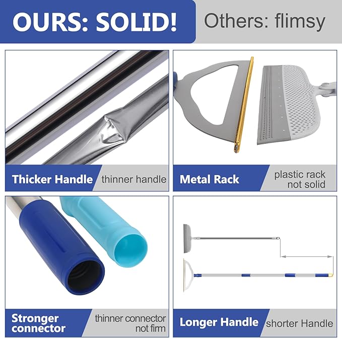 12”Wide Large Metal Carpet Rake Pet Hair Removal Broom, 54" Thicker Handle Low Pile Carpet Brush, Dog Cat Pet Hair Remover, Embedded Fur Pro Clean Removal Tool, Rug Couch Stair Scraper-PurrikoPets