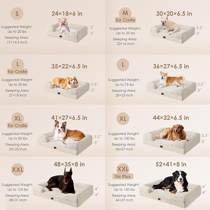EHEYCIGA Orthopedic XL Dog Beds, Waterproof Memory Foam Dog Bed for Extra Large Dogs, Non-Slip Bottom and Egg-Crate Foam Big Pet Couch Bed with Washable Removable Cover, Beige-PurrikoPets