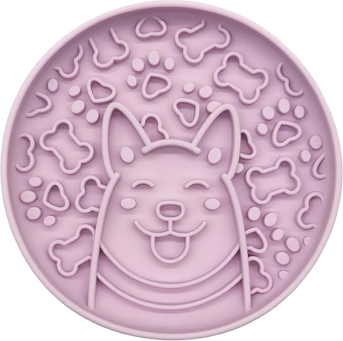 Dog Slow Feeder Bowl, Silicone Dog Bowl, Non-Slip Suction Cups Design,Boring and Anxiety Reducer.(Light Purple)-PurrikoPets