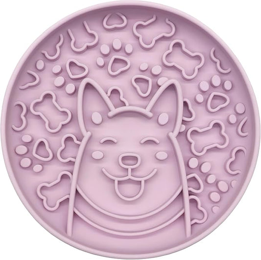 Dog Slow Feeder Bowl, Silicone Dog Bowl, Non-Slip Suction Cups Design,Boring and Anxiety Reducer.(Light Purple)-PurrikoPets