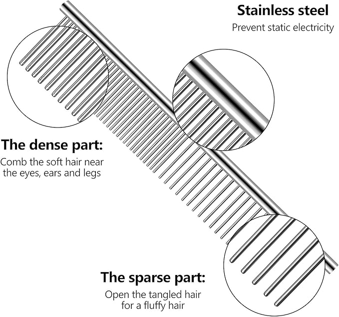 3 Pcs Stainless Steel Combs for Matted Hair - Grooming Clippers with Guide Combs for Removing Tangles and Knots in Long Haired Dogs and Cats-PurrikoPets