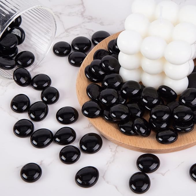 FUTUREPLUSX 1LB Black Flat Glass Marbles, Glass Pebbles Vase Filler, Dark Beads Fishbowl Decorative Gem for Table Scatter Home Decor-PurrikoPets