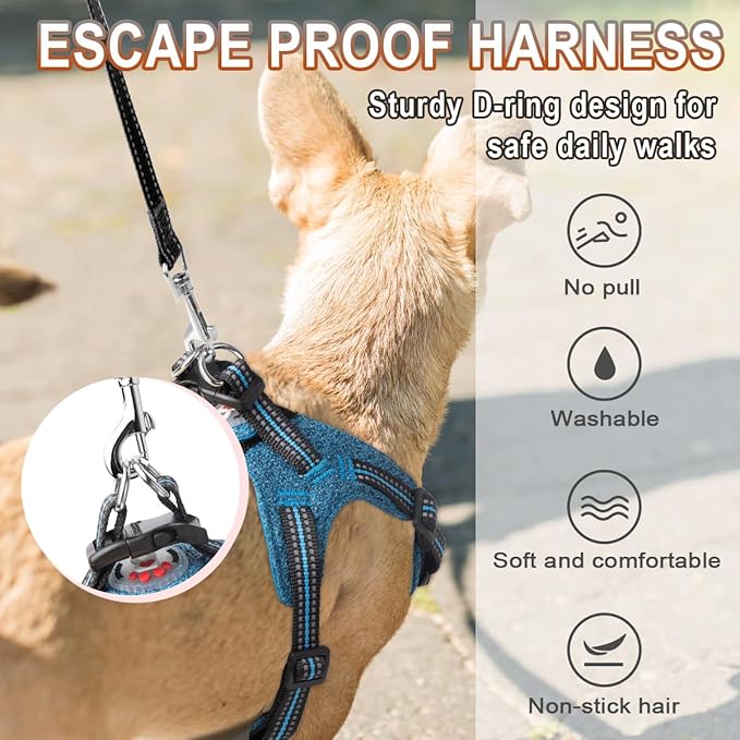 Dog Harness Step in Dog Vest Harness, Reflective Adjustable Puppy No Pull Harness Breathable Soft for Small and Medium Dogs Cats, Blue/Black, S-PurrikoPets