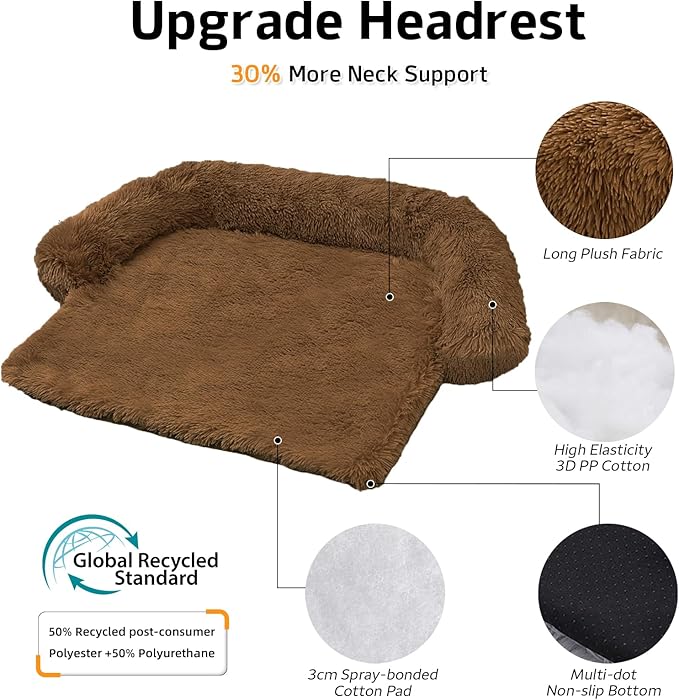 GGIB Calming Dog Bed Fluffy Plush Dog Mat for Furniture Protector with Removable Washable Cover for Large Medium Small Dogs and Cats (Large, Brown)-PurrikoPets