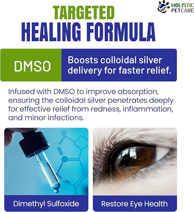 Eye Ulcer Drops - Colloidal Silver with DMSO Eye Drops for Dogs & Cat Eye Infections & Irritations - Eye Care Solution Reduces Cataracts - All Natural Pet Eye Health Care (4 oz)-PurrikoPets