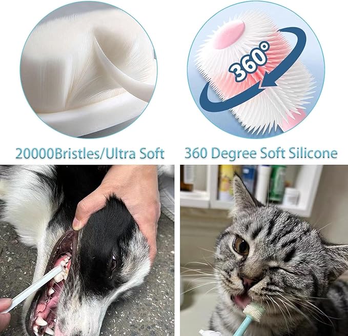 Dog Toothbrush, Finger Toothbrushes, 360 Degree Toothbrush, Triple Head Dog Toothbrushes, Double Head Toothbrush,Cleaning Brushes for Dog Cat Oral Dental Health (Blue, L)-PurrikoPets