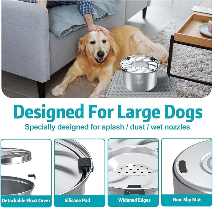 1.5 Gal Dog Water Bowl No Spill, 5.6L Stainless Steel Bowls and Non-Slip Dog Bowl Mats for Food and Water, Silicone Pet Feeding Mats for Floors Waterproof-PurrikoPets