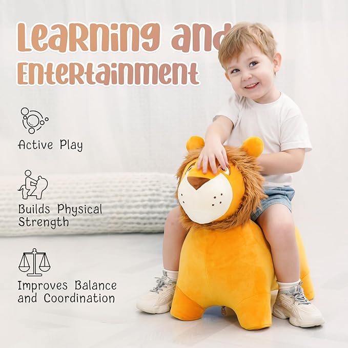 EVERICH TOY Lion Bouncy Horse, Inflatable Plush Hopping Toy, Bouncing Animal Hopper for Toddlers, Fun Ride-On Toy for Kids 18 Months-6 Years, Indoor & Outdoor Play, Great Gift Boys Girls-PurrikoPets