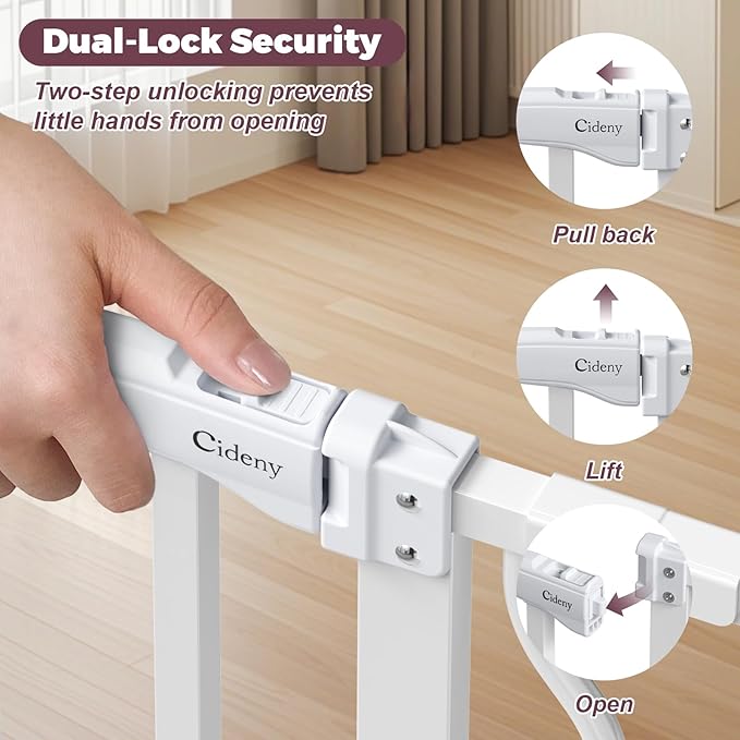 34" Extra Tall Baby Gate for Stairs, Auto Close Stroller Friendly Dog Gate Indoor for Doorways, Pressure Mounted 29"-51" W Baby Gate, Easy Walk Through Gate for Children & Pets, White-PurrikoPets