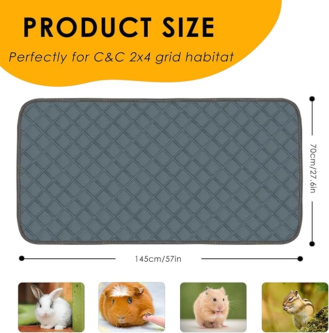 2 Pack Washable Guinea Pig Cage Liners for C&C 2x4 Habitat Guinea Pig Bedding Super Absorbent | Waterproof | Non Slip| Reusable Guinea Pig Pee Pads for Small Animals Cages - 57.1" x 27.6"-PurrikoPets