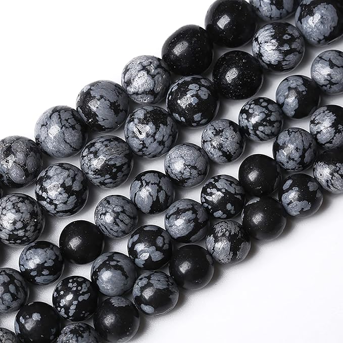 72PCS 10mm Natural Snowflake Obsidian Beads Round Loose Stone Energy Healing Gemstone Beads for Jewelry Making DIY Bracelet Necklace for Jewelry Making 32" 2 Strands
