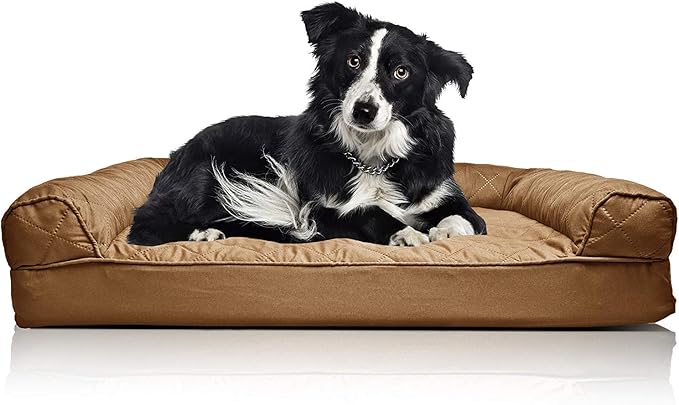 Furhaven Orthopedic Dog Bed for Large/Medium Dogs w/ Removable Bolsters & Washable Cover, For Dogs Up to 55 lbs - Quilted Sofa - Toasted Brown, Large-PurrikoPets