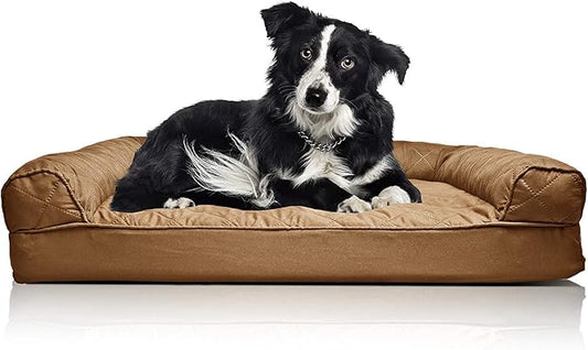 Furhaven Orthopedic Dog Bed for Large/Medium Dogs w/ Removable Bolsters & Washable Cover, For Dogs Up to 55 lbs - Quilted Sofa - Toasted Brown, Large-PurrikoPets