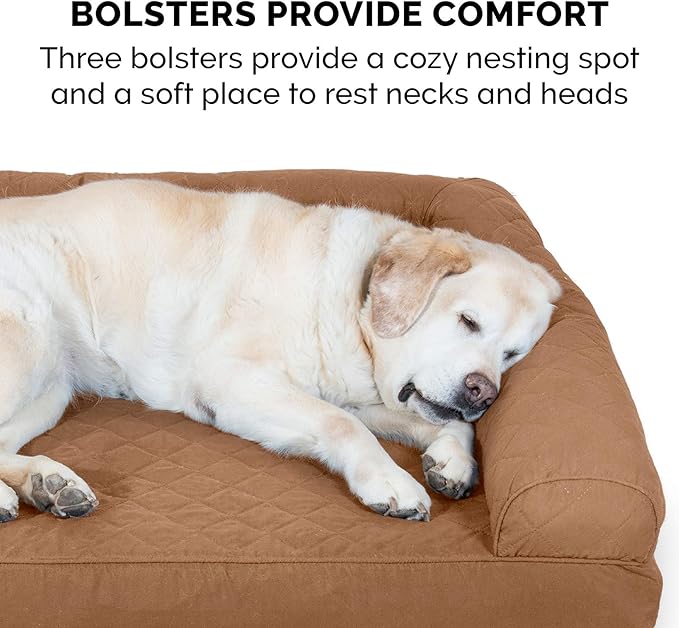 Furhaven Orthopedic Dog Bed for Large Dogs w/ Removable Bolsters & Washable Cover, For Dogs Up to 125 lbs - Quilted Sofa - Toasted Brown, Jumbo Plus/XXL-PurrikoPets