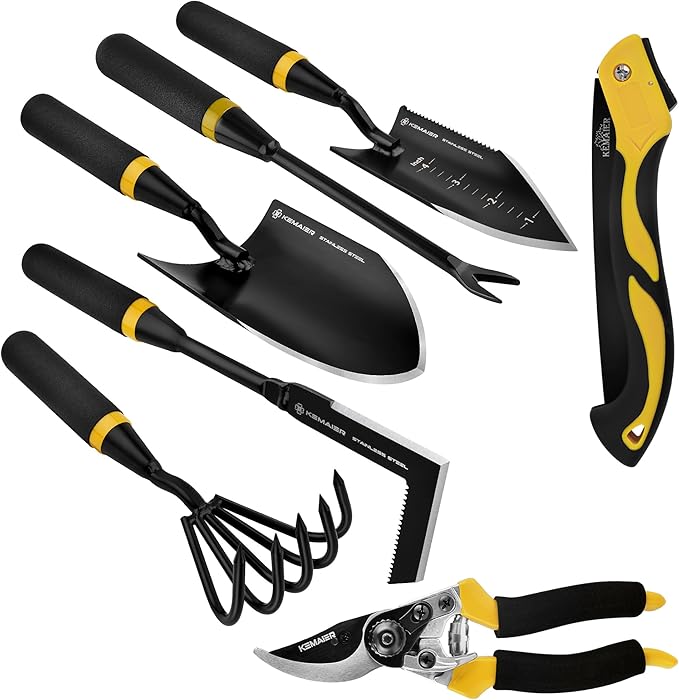7 - Piece Gardening Tools Set, Stainless Steel Gardening Tools, Heavy - duty Hand Gardening Tools with a Toolbox, Suitable for Gardening Planting and Weeding, Gardening Gifts for Women and Men-PurrikoPets