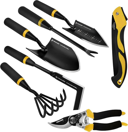 7 - Piece Gardening Tools Set, Stainless Steel Gardening Tools, Heavy - duty Hand Gardening Tools with a Toolbox, Suitable for Gardening Planting and Weeding, Gardening Gifts for Women and Men-PurrikoPets