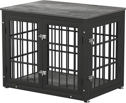 32 Inch Heavy Duty Dog Crate Furniture for Medium and Small Dogs, Decorative Pet House End Table, Wooden Cage Kennel Furniture Indoor, Gray-PurrikoPets