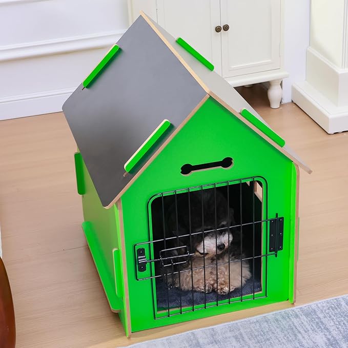 Dog House Indoor for Small Dogs or Cats, Cozy Wooden Design, Small Indoor Bed House, with Air Vents and Elevated Floor Warm Dog Cave (Green)-PurrikoPets