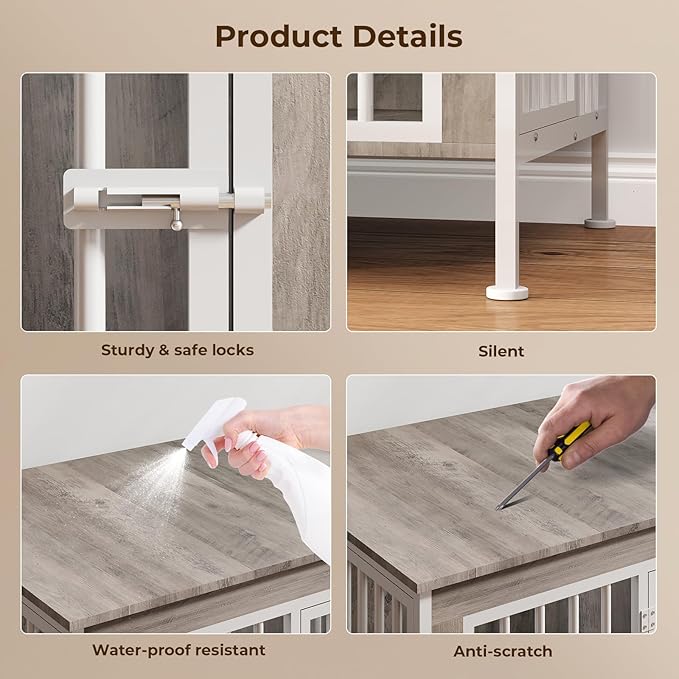 78 Inch Dog Cage Furniture for 2 Large/Medium Dogs with Removable Divider, Extra Large Double Doors Dog Kennel, XXL Thick Wooden Dog cage Furniture, Durable and Sturdy, Beige-PurrikoPets