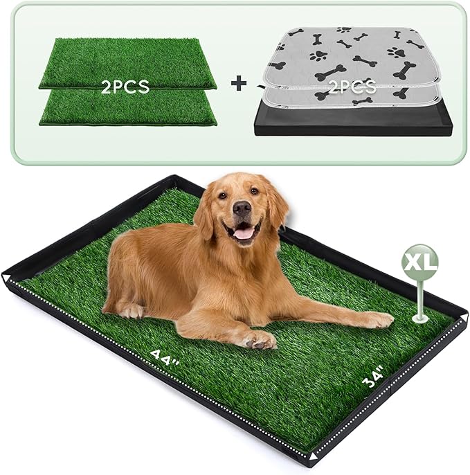 Dog Grass Pad with Foldable Dog Litter Box,Extra Large Liner Base for Balcony，Ultra-Absorbent Artificial Grass Pads for Dogs Pee Pad Holder, Potty Training, 2 PCS Reusable Pee Pad-PurrikoPets