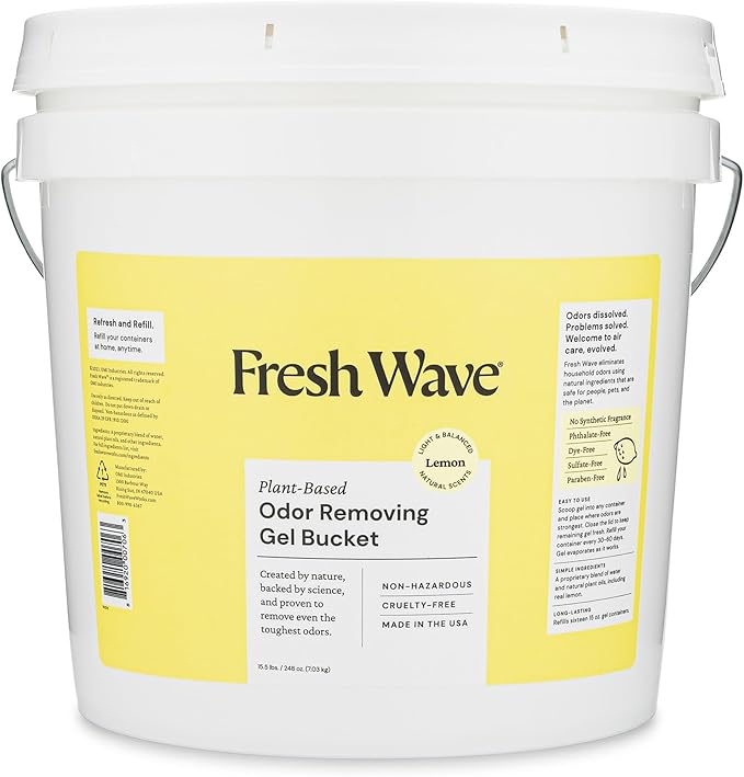 Fresh Wave Odor Removing Gel Bucket, 15.5 lb. (248 oz.) | Lemon Scent Refill | Odor Absorbers for Home | Safer Odor Relief | Natural Plant-Based Odor Eliminator | For Cooking, Trash & Pets-PurrikoPets