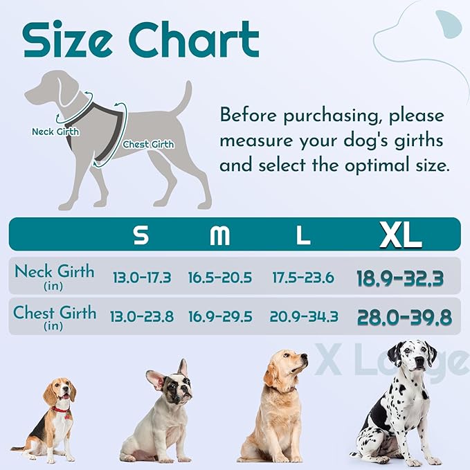 Eagloo Dog Harness for Large Dogs, Easy Wearing with 3 Buckles, Adjustable No Pull Pet Harness with 2 Rings for Walking, No Chock Reflective Soft Padded Vest with Control Handle, Red & Teal, XL-PurrikoPets