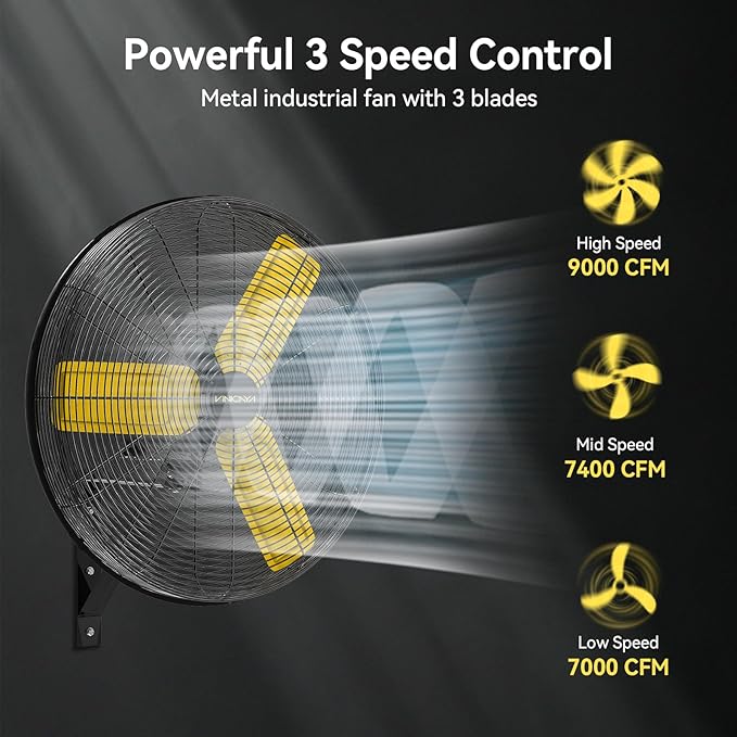 24 Inch Industrial Wall Fan Oscillating, 7800 CFM Commercial Metal Wall Mount Fans with Poweful Motor, 3 Speed, Heavy Duty Indoor for Warehouse, Workshops, and Garage, UL Listed-PurrikoPets