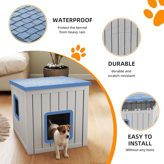 Dog House Small Dog Houses Outdoor with Sloped Roof Waterproof Ventilated Design Easy to Clean Elevated Floor Easy Assembly for Middle Sized Dogs-PurrikoPets