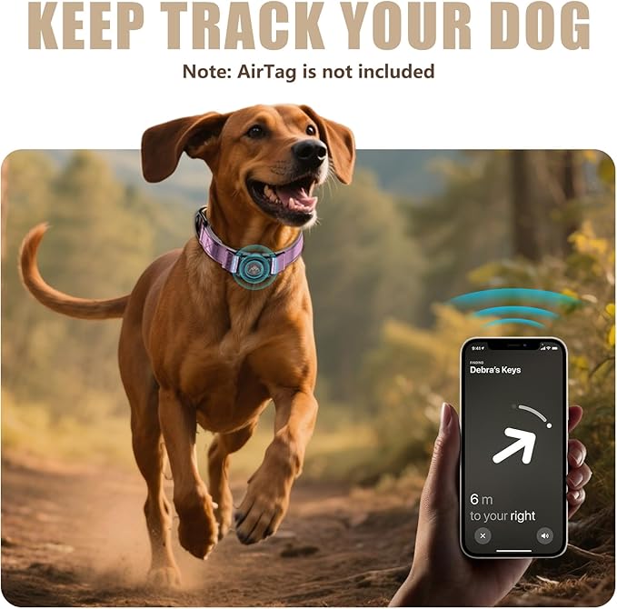 AirTag Dog Collar - Leather Dog Collar with Airtag Holder | IP68 Waterproof AirTag Holder with Metal Buckle, Comfortable GPS Dog Collars Tracker for Medium Large Dogs (Rose Gold, L)-PurrikoPets
