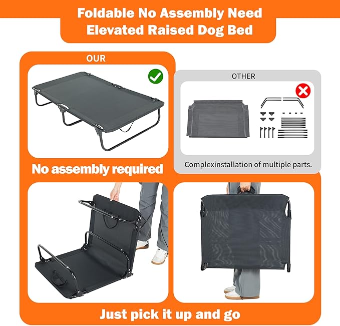 Dog Elevated Bed Foldable Portable Raised Bed Camping cot Outdoor Summer Dog Bed (Medium, Grey-Textilene)-PurrikoPets