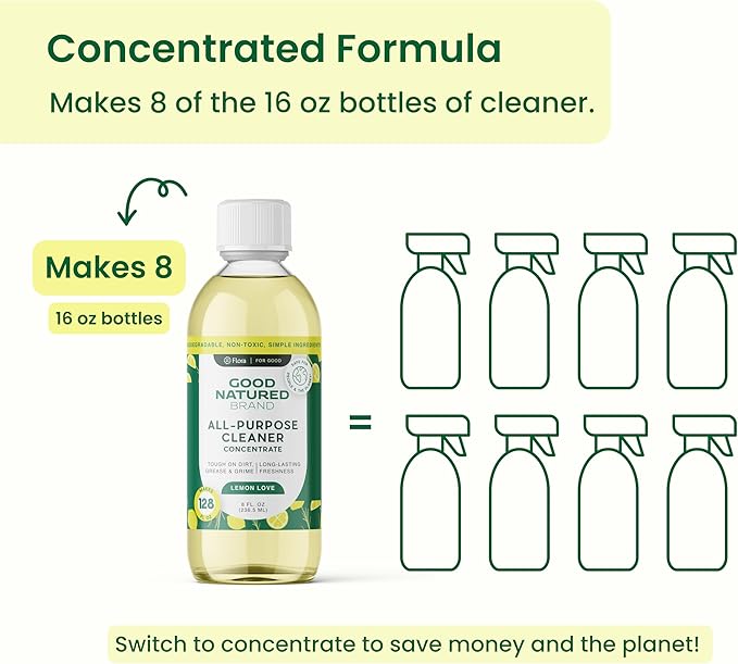 Good Natured Brand All-Purpose Cleaner Concentrate | Multi-Surface Cleaner | Natural Lemon Essential Oil | Multipurpose Cleaner Concentrate All Surfaces | Lemon Love | 8oz makes 128oz-PurrikoPets