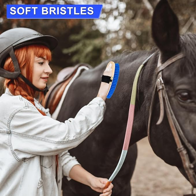 9 Pieces Grooming Kit with Tote Bag - Horse Brush Set, Sweat Scraper, Sponge, Hoof Pick, Curry Comb for Riders and Beginners (Blue)-PurrikoPets