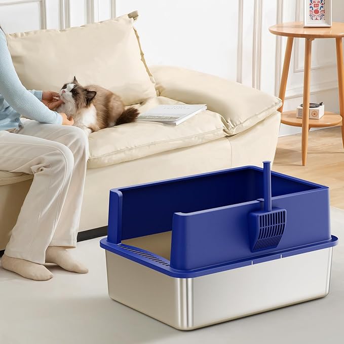 28" Extra Large Stainless Steel Cat Litter Boxes with Lid Metal Cat Litterbox Pan for Big Cats and Multiple Cats, Anti-Leakage, Easy Cleaning, Include Scoop-PurrikoPets
