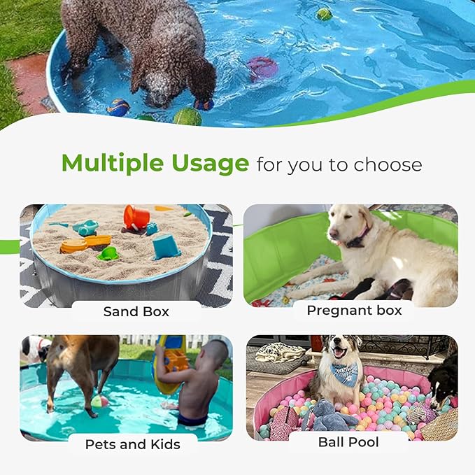 Furrybaby Dog Pool, Foldable Dog Pools for Large Dogs Portable Kiddie Pool Pet Doggie Wading Swimming (Green 63'') Indoor and Outdoor-PurrikoPets