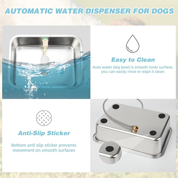 3 Gallon Automatic Dog Water Dispenser, Large Dog Water Bowl Dispenser for Outdoor, Stainless Steel Pet Bowl for Waterer Auto Fill Pet Waterer for Livestock Dogs Cats Chicken Fit 3/4'' GHT Faucet-PurrikoPets