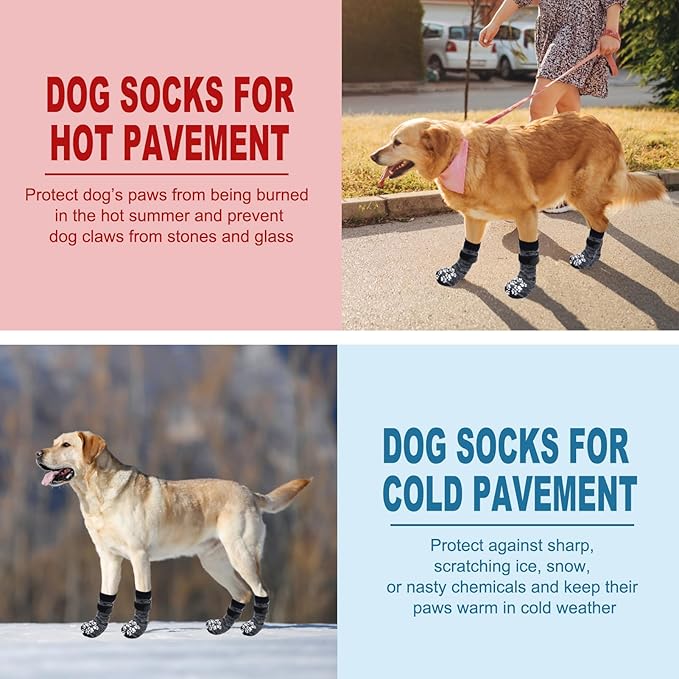 EXPAWLORER Anti Slip Dog Socks to Prevent Licking Paws, Dog Shoes for Hot Pavement, Dog Booties for Small Medium Large Senior Dogs, Traction Control Boots & Paw Protectors for Hardwood Floors-PurrikoPets