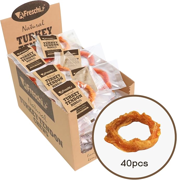Afreschi Natural Turkey Tendon Ring (S) 40 Units/Box, Dog Treats for Signature Series, All Natural Human Grade Puppy Chew, USA-Sourced Turkey Tendon, Hypoallergenic, Rawhide Alternative-PurrikoPets