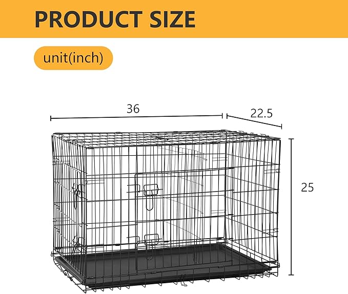 FDW Dog Crate Dog Kennel Cage with Double Door,36 inch Folding Metal Wire Dog Cage with Removable Tray&Divider Panel,Pet Crate for Medium Dogs,Black-PurrikoPets
