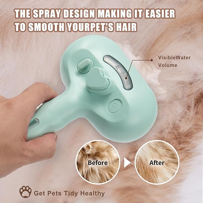 3-in-1 Pet Steam Brush, Grooming Comb with Water Tank for Cats and Dogs, Long and Short Hair (Green)-PurrikoPets