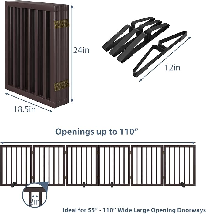 Dog Gates for The House Doorways Extra Wide 110 Inches Wood Freestanding Pet Gates for Dogs Indoor Fence with Support Stands-PurrikoPets