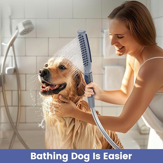Dog Shower Attachment, Dog Shower With Metal Diverter, Pet Shower Attachment for Fast and Easy Dog Bathing, 3 Spray Modes One-Button Switch 8-Foot Hose For Indoor and Outdoor-PurrikoPets